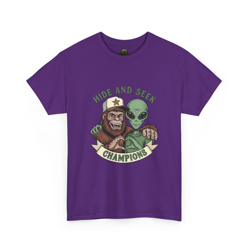 Hide and Seek Champions , Alien and Sasquatch tshirt