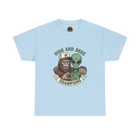 Hide and Seek Champions , Alien and Sasquatch tshirt